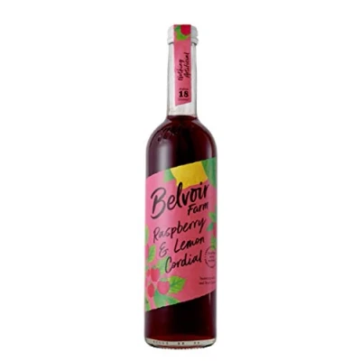 Image of Belvoir Farm Raspberry &amp; Lemon Cordial Real Pressed Raspberries Freshly Squeezed Juice Traditional Family Recipe 100% Natural Ingredients Suitable for Vegetarians 6 x 500ml Bottles