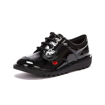 Image of Kickers Unisex Kid&#039;s Kick Lo Shoes Extra Comfort for Your Feet Added Durability Leather School, Patent Black, 3 UK