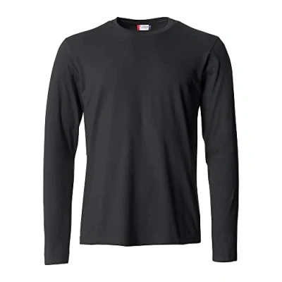Image of Clique Men&#039;s Long Sleeve T Shirt Basic L/S, Cotton Jersey, Elastic Collar, Sweatband, Slim Fit Fit, Black, Xl