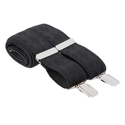 Image of MANDITTIONS XXL Black Formal Dresswear Trouser Braces 35mm Wide 4 Silver Clips 2XL 52 Inch