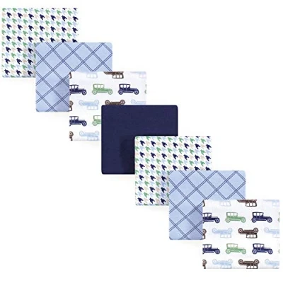 Image of Hudson Baby Unisex Cotton Flannel Receiving Blankets, 7 Pack, Blue Cars, One Size