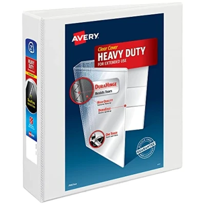Image of Avery Heavy Duty View 3 Ring Binder, 2&quot; One Touch Slant Rings, Holds 8.5&quot; x 11&quot; Paper, 1 White Binder (05504)