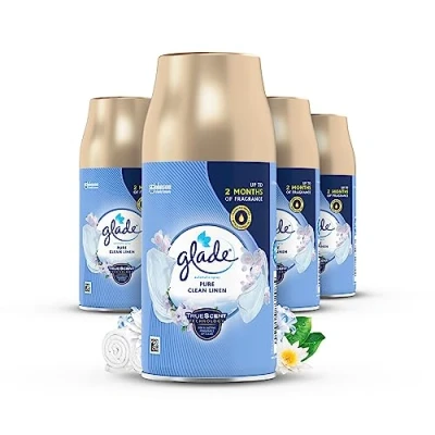 Image of Glade Automatic Air Freshener Refills, Room Spray &amp; Odour Eliminator, Clean Linen, Pack of 4 (4 x 269ml)