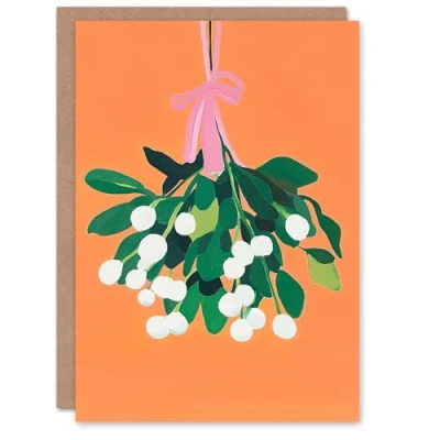 Image of Wee Blue Coo Greeting Card Hanging Mistletoe Sprig Bundle Elegant Modern Blank For Him Or Her Art Xmas Christmas