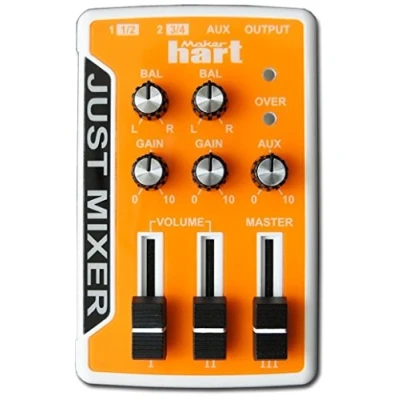 Image of JUST Mixer Audio/DJ Battery/USB Powered Portable Pocket Audio w/ 3 Stereo Channels (3.5mm) Plus On/Off Switch (Orange)