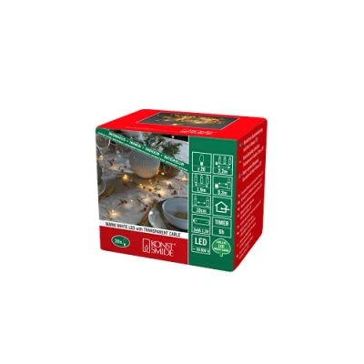 Image of Konstsmide LED Battery Christmas Lights/Orchids and Cherries Fairy Lights/Indoor Use (IP20)/20 Warm White Lights/6 Hour Timer/3 AA Batteries (Excl.)/Transparent Wire String Lights