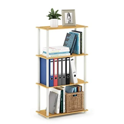 Image of Furinno Turn N Tube 4 Tier Multipurpose Shelf Display Rack with Round Tubes, Beech/White