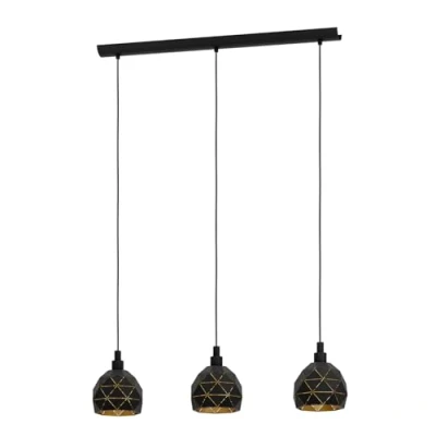 Image of EGLO Roccaforte hanging light, black/gold coloured, length 75 cm