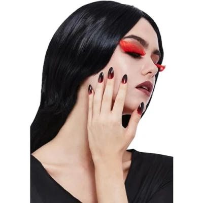 Image of Smiffys Make Up FX, Gothic Eyelash &amp; Nail Set Self Adhesive, Cosmetics and Disguises Fancy Dress, Halloween Dress Accessories Disguises.