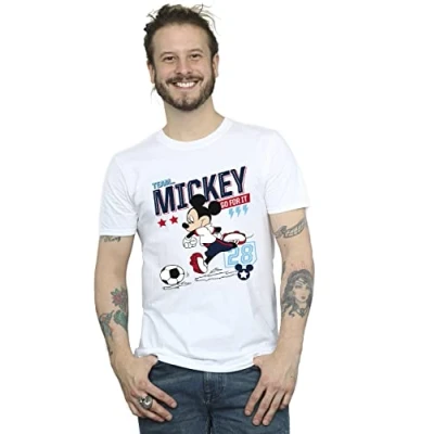 Image of Disney Men&#039;s Mickey Mouse Team Football T Shirt White Large