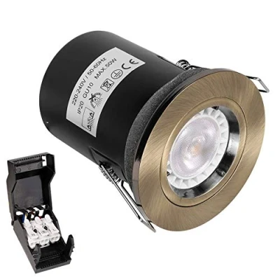 Image of LED Fire Rated Downlight Twist Lock Cast GU10 Recessed Ceiling IP20 Satin Brass (Warm White 3000K, 6W Dimmable)