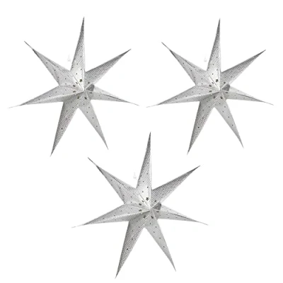 Image of URBNLIVING 3X Large LED Decorative Festive Paper Star Hanging Christmas Lantern Xmas Lights (3 x Silver)
