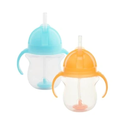Image of Munchkin Click Lock Tip &amp; Sip Straw Cup Set Baby Toddler Sippy Cups with BPA Free Leakproof Dishwasher Safe Weighted Bottles 7oz/207ml 2 Pack Blue/Orange