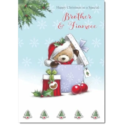 Image of doodlecards Brother and Fiancee Christmas Card Cute Bear Parcel Medium Size for &amp; with Plain Envelope
