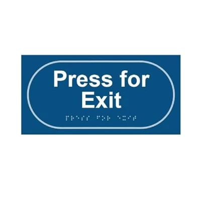 Image of Press For Exit Braille Sign, Self Adhesive Tactile, Blue (300mm x 150mm)