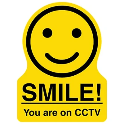 Image of V Safety Shaped Sign Smiley Face You Are On Cctv 150X200 Yellow Self Adhesive Vinyl