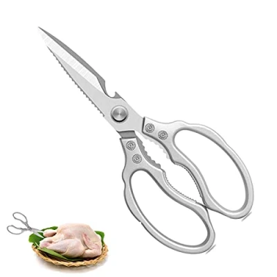 Image of 5 in 1 Multifunctional Stainless Steel Heavy Duty Kitchen Scissors Ergonomic Handle and Titanium Knives Home Chicken Meat Green Fish Grass Nut Silver