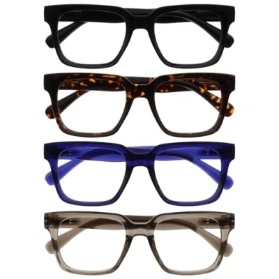 Image of OPULIZE ERA Blue Light Glasses Clear Lens Anti Reflective and Glare 4 Pack UV400 Protection Oversized Frame Computer Screen Black Brown Grey Men Women