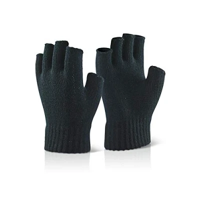 Image of Mens Womens Ladies Thermal Fingerless Gloves Knitted Wooly Soft Mitts (Black, S/M)
