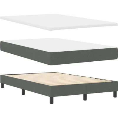Image of vidaXL Box Spring Bed with Mattress &amp; Bench Dark Grey 120x200 cm Fabric