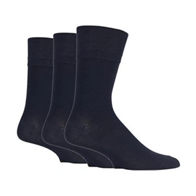 Image of 3x Pairs of Mens Plain Gentle Grip Non Elastic Socks/UK 6 11 Eur 39 45 (Plain Navy)