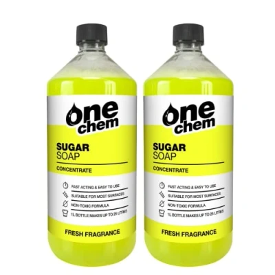 Image of One Chem Sugar Soap Concentrate 2 x 1 Litre Cleaning Walls, Grease, Grime, Dirt and Stain Remover, Kitchen Degreaser, Versatile Cleaner