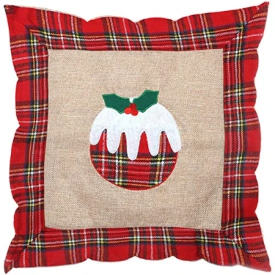 Image of SHATCHI Hessian Home Bedroom Office Decorations Burlap Cotton Linen Printed Pillow Covers Reindeer/Snowman/Robin/Christmas Pudding, 40x40cm