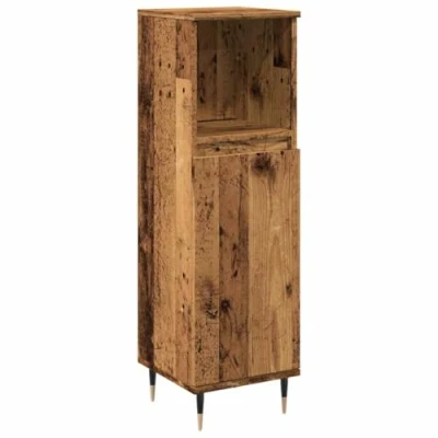 Image of vidaXL Bathroom Cabinet Modern Engineered Wood Storage Unit with Metal Feet, 30x30x100 cm Brown, Over Toilet Organization