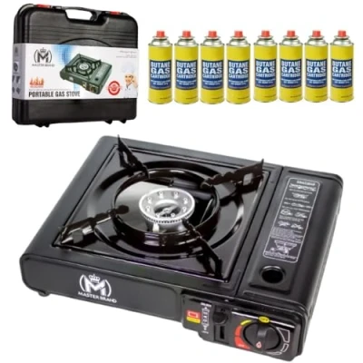Image of Portable Gas Cooker Stove with 8 Butane Canisters and Carry Case, Lightweight, Compact Outdoor Camping Stove, Premium Burner, Automatic Ignition (8)