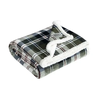 Image of Eddie Bauer Throw Blanket, Reversible Sherpa Fleece Bedding, Home Decor for All Seasons, Oeko Tex Certified (Trailhead Plaid Green, Throw)