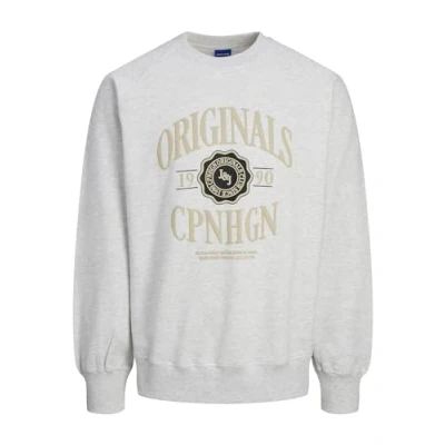 Image of JACK &amp; JONES Men&#039;s Jorvibe Spongy Sweat Crew Neck Sweatshirt, White Melange, S