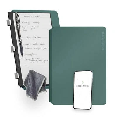 Image of Rocketbook PRO 2.0 Reusable Digital Notebook Smart Notepad A4 Green, Wirebound Note Book To Do List Pad, Dotted and Lined Paper with Frixion Erasable Pen Wipe, Office Gadget App