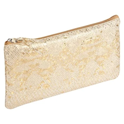Image of Clairefontaine Ref 410015C Céleste&#039; Leather Flat Pencil Case 22 x 11cm, Made From Genuine Lambskin Leather, Metal Zip With Puller Gold