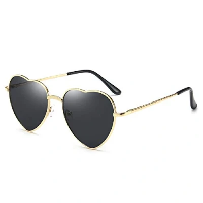 Image of Heart Sunglasses Women Designer Hippy Specs Glasses Girls Fancy Dress Accessory UV400 Funny Party Glasses(Black Lens+gold Frame)