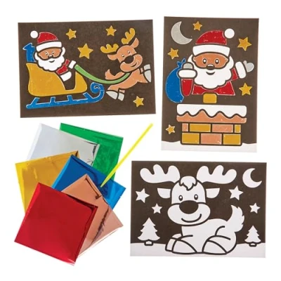 Image of Baker Ross FN314 Christmas Scenes Foil Art Pictures Pack of 10, Arts and Crafts for Kids, Entertainment Kids
