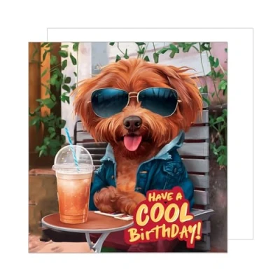 Image of Edition Seidel premium square Birthday Card with envelope. Happy Billet for Woman Man Cool Dog Funny Humor (GQ295 SW024)
