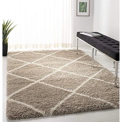 Image of Safavieh Shaggy Rug for Living Room, Dining Bedroom Hudson Shag Collection, High Pile, in Beige and Ivory, 91 X 152 cm