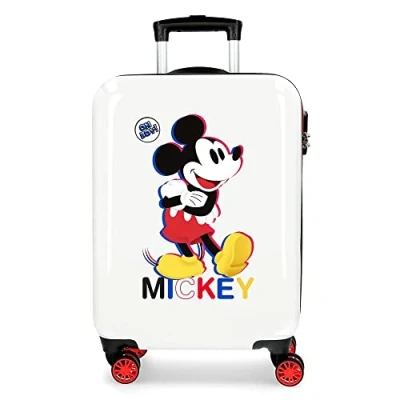 Image of Disney Mickey All Smile Valise Cabine Multicoloured 38 x 55 20 cm Rigide ABS Fermeture à Combinaison Latérale 35L 2 kg 4 Doubles Roues Bagage Main, White, One Size, Cabin Suitcase