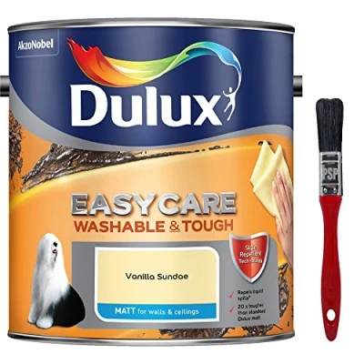 Image of New 2017 Dulux Easycare Washable &amp; Tough Matt Vanilla Sundae 2.5L with Unique Stain Repellent Technology. Includes PSP Touch up Brush.