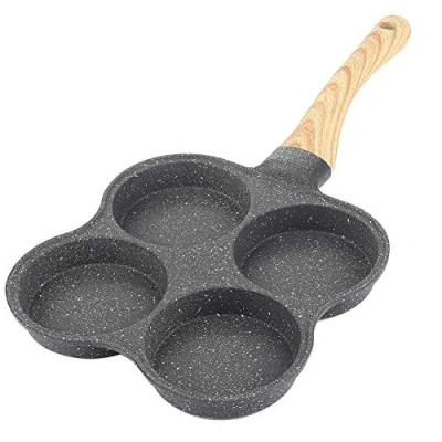 Image of Non Stick Egg Frying Pan, 14Inch Aluminum Pancake Omelet Fried Burger Maker Pan with 4 Hole for Gas Stove Induction Cookware Tool
