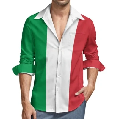 Image of Casual Mens Shirts Long Sleeve, Italian Flag