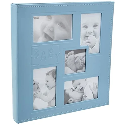 Image of Pioneer Collage Frame Embossed &quot;Baby&quot; Sewn Leatherette Cover Photo Album, 4&quot;x6&quot;, 240 Photos, Baby Blue