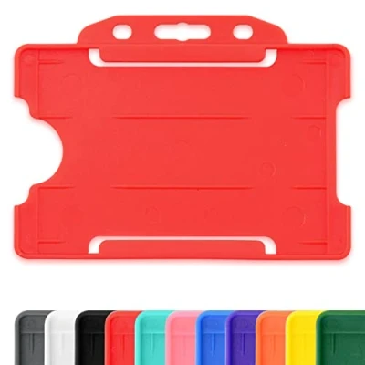 Image of CKB LTD 10x Red Single Sided Rigid Slide in Open Faced ID Card Badge Holders Horizontal/Landscape Identity Plastic Pass Protector Holds a 86mm 54mm cr80 Credit Sized
