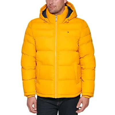 Image of Tommy Hilfiger Men&#039;s Down Alternative Hooded Puffer Jacket (Standard and Big &amp; Tall) Coat, Arctic Yellow, L