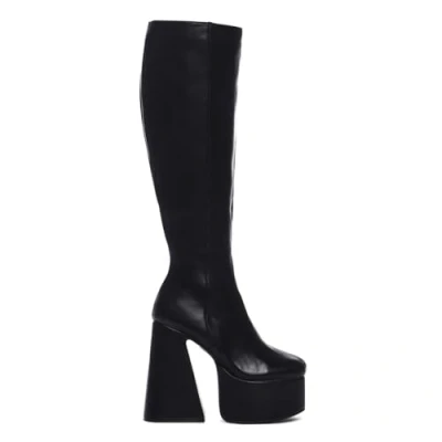 Image of LAMODA Women&#039;s Hate You Knee High Platform Boot, Black Pu, Ladies Casual Boots with Block Heel and Side Zipper, Vegan Winter Long Boots, UK5