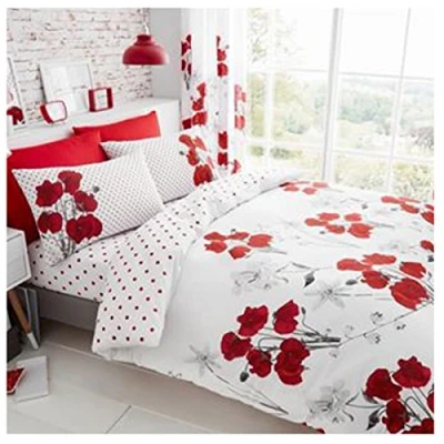 Image of Gaveno Cavailia Poppy Luxurious Bed Set with Duvet Cover and Pillow Cases, Polyester Cotton, Double Red