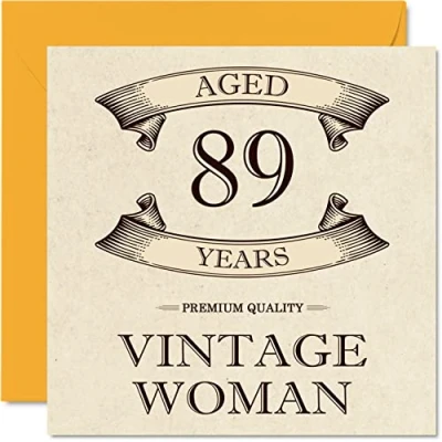 Image of Vintage 89th Birthday Cards for Women Aged 89 Years Fun Card Mum Sister Wife Granny Nanny Grandma Auntie, 145mm x Ladies Greeting Cards,