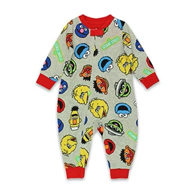 Image of Sesame Street Elmo Cookie Monster Infant Toddler Footless Sleeper Pajamas (12 Months, Gray)