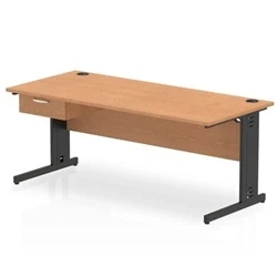 Image of Impulse 1800x800 Desk Oak/Black Cable Managed Leg 1x1 Drawer Fixed Ped