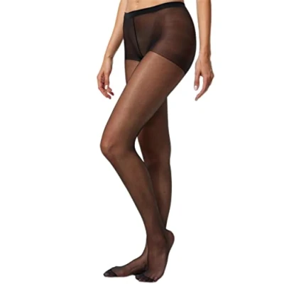 Image of Nur Die Women&#039;s Pack of 3 Seidenfein 15 Denier Tights Silky Shiny Look Comfort Waistband Tear Resistant Transparent, Black, 40 44